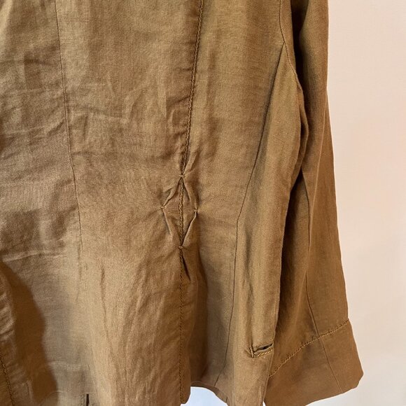 J.Jill 100% Linen Blazer Jacket M Brown Textured Button Front Ruched Detail - Picture 7 of 10